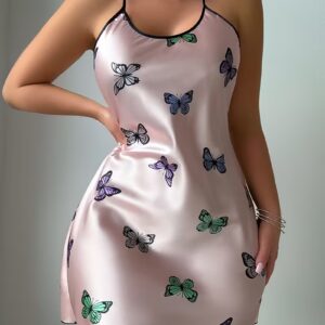 Women’s Sexy Butterfly Print Slip Mini Dress – Backless Spaghetti Strap