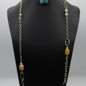 Multi-Gemstone Necklace Set and Drop Earrings