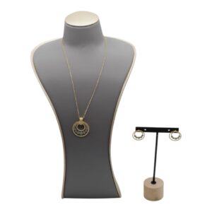 Jewelry Set Consisting Of Gold-Toned Necklace With Double-Ring Pendant