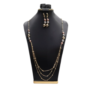 Tri-colour Gold Bead Rosary necklace